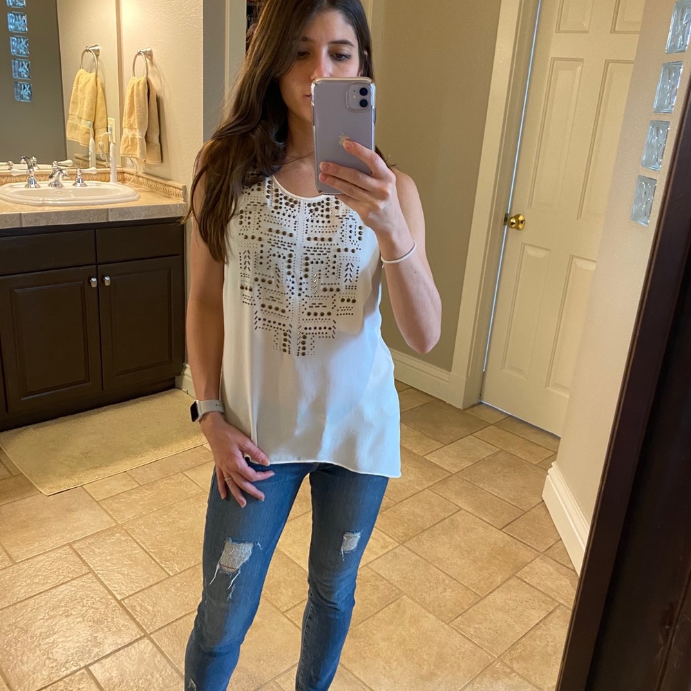BCBG Maxazria Beaded White Blouse